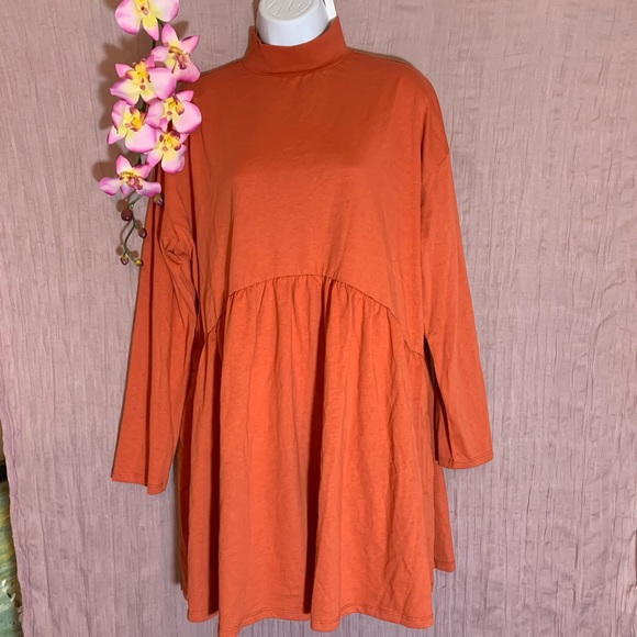 ASOS design high neck smock dress in rust